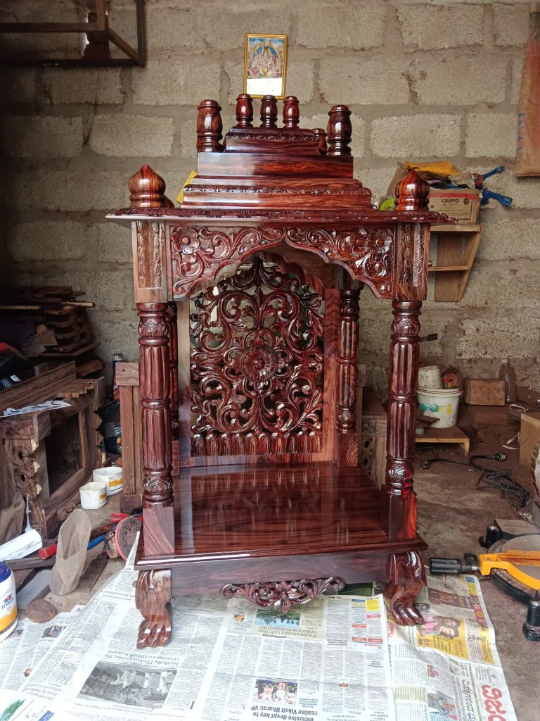 The floral screen pavilion from the front, on the workshop floor
